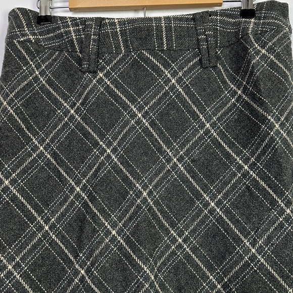Wool Blend Plaid Lined Venezia Skirt in Charcoal Cream Light Blue Side Closure - Picture 3 of 6